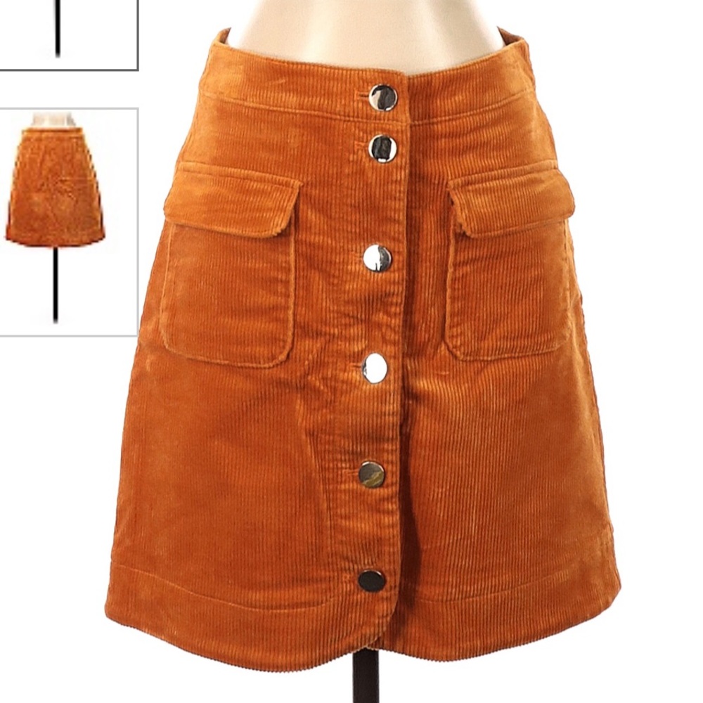 Loft retro corduroy gold button up skirt | size 4
